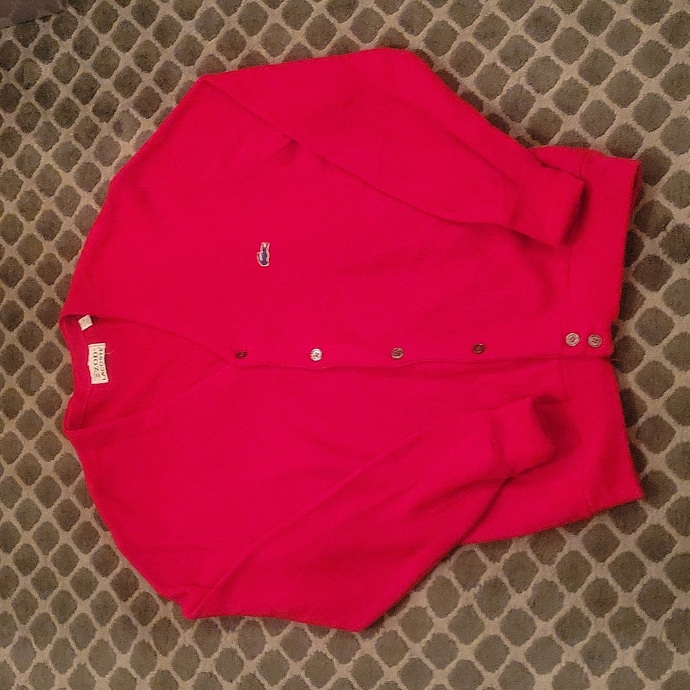 Lacoste Men's Red V-Neck Cardigan Sweater